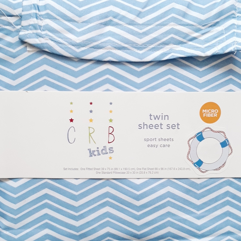 CRB Kids Printed Chevron 3-Piece Microfiber Twin Sheet Set - Blue and White - Picture 6 of 10